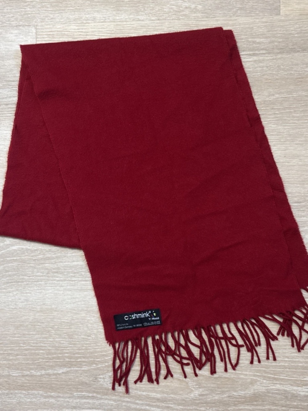 ❤️ Cashmink by V. Fraas Red Fringe Scarf | 100% Acrylic | 60" | Made in Germany